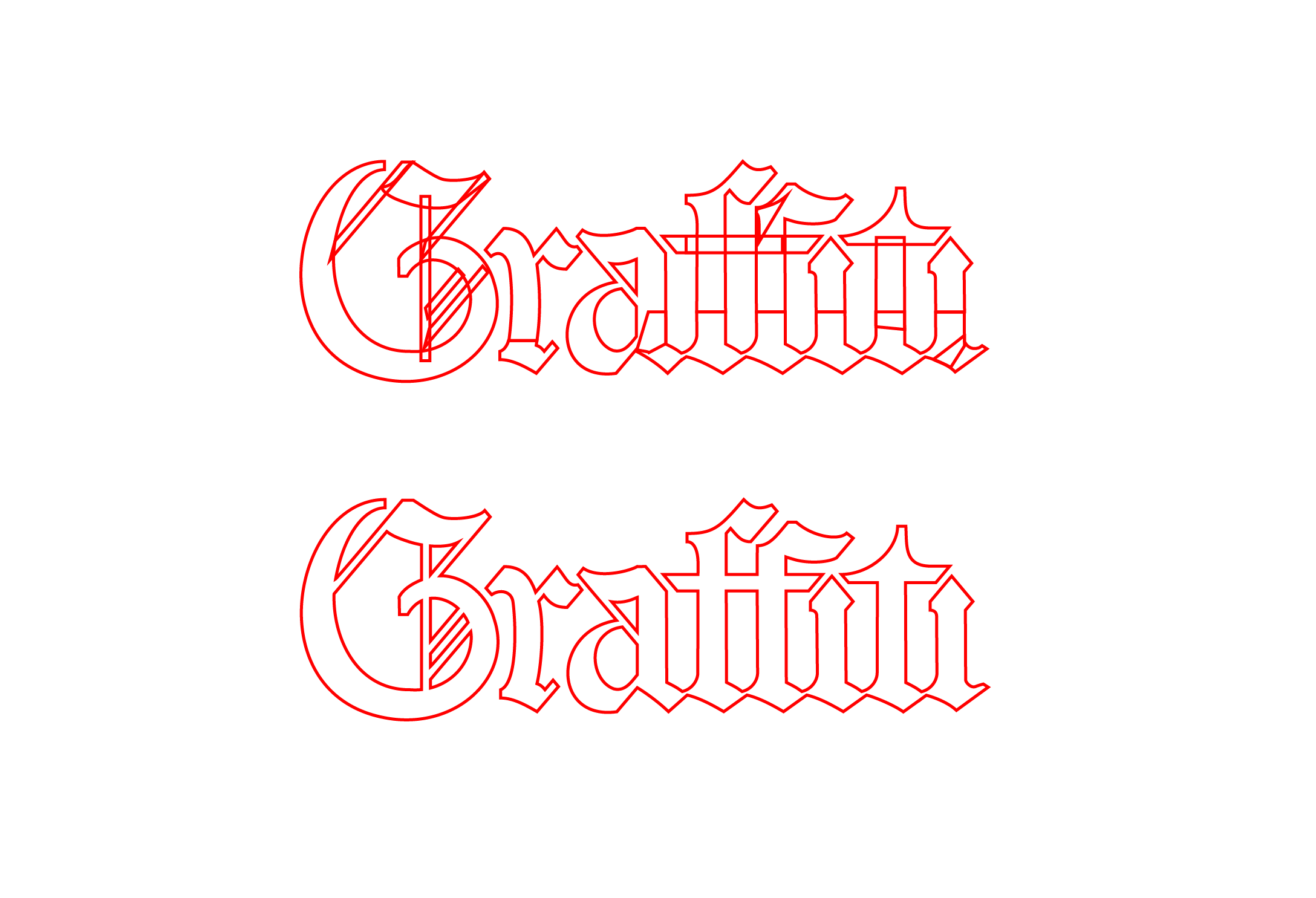 The phrase 'GRAFFITI' written twice in red Gothic-style font on a black background.