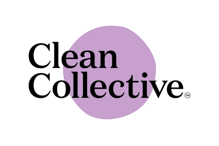 Logo for Clean Collective with black text and a lavender circle background.