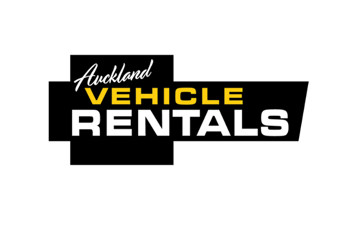 Logo for Auckland Vehicle Rentals with text in white and yellow on a black background.