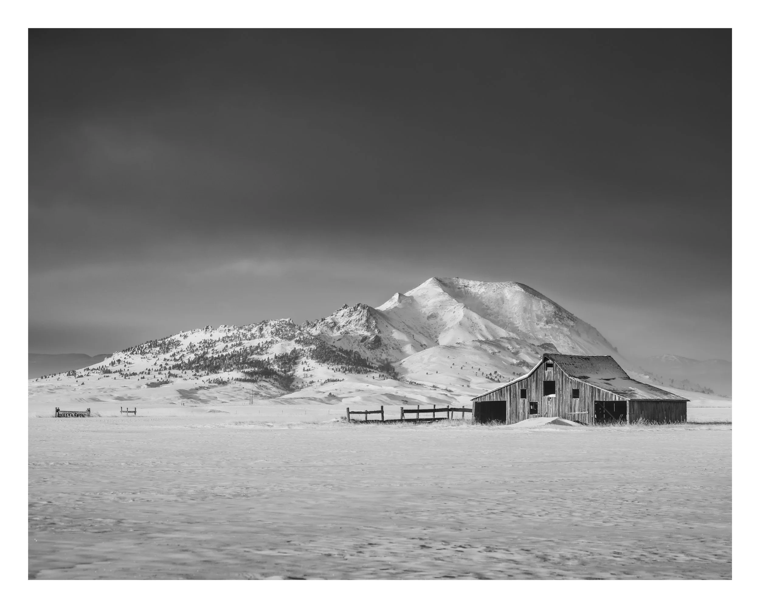 Old Barn and Snowy Mountain