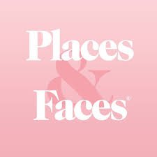Pink background with the words "Places & Faces" in large white and pink font