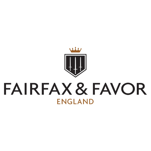 The logo for Fairfax & Favor, England, featuring a shield with three swords, a crown above it, and text below reading 'Fairfax & Favor' and 'England'.