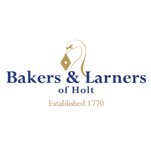 Logo for Bakers & Larners of Holt, featuring a stylized gold goose with a shopping bag, established in 1770.