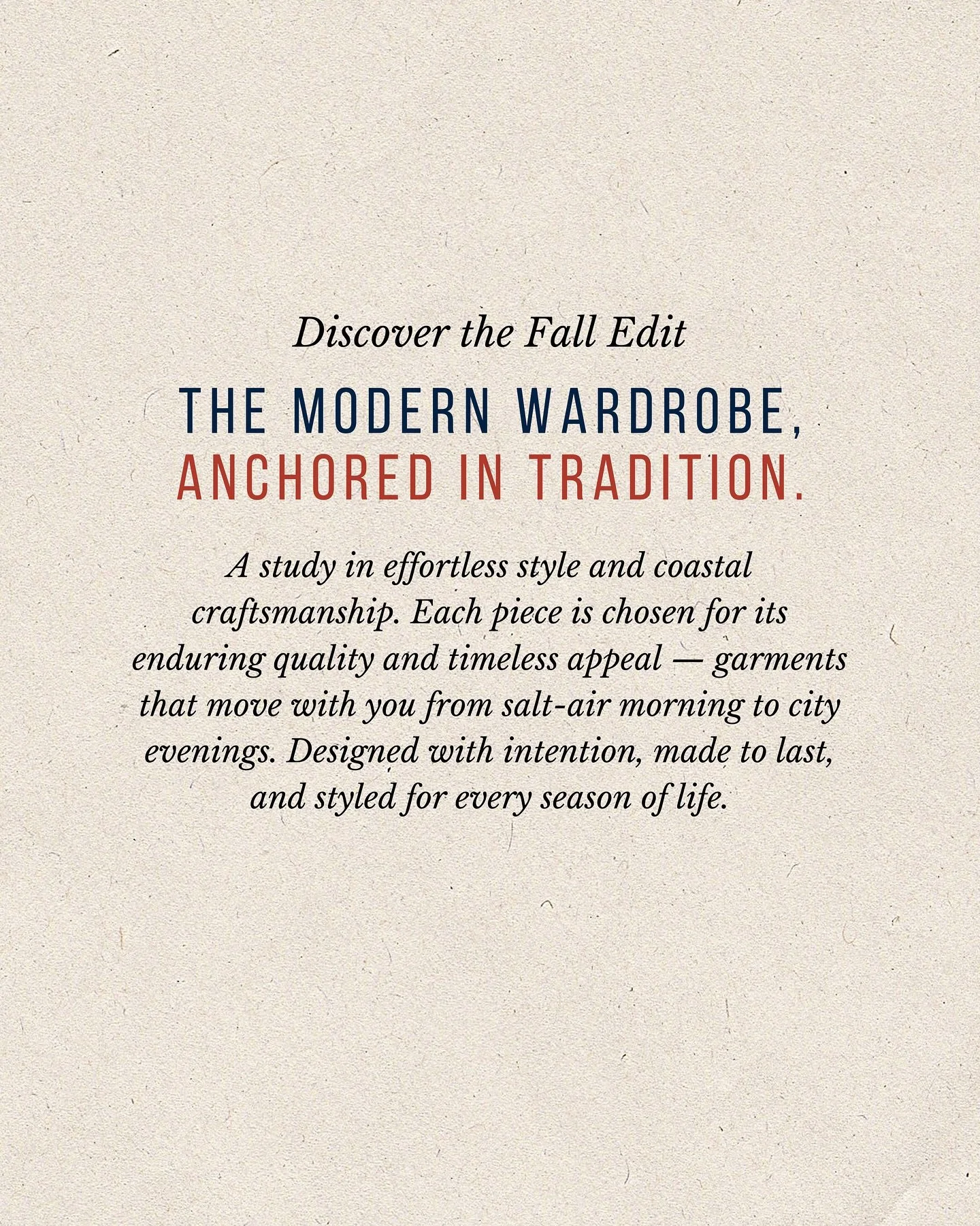 The modern wardrobe, anchored in tradition.
Discover the Fall Edit — a curated study in effortless style, coastal craftsmanship, and timeless essentials built to move with you through every season of life.
⚓ Explore more at NobadeerSupply.com