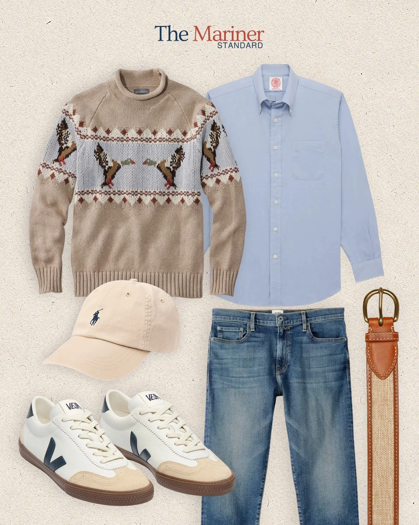 Casual, classic, and built for the season ahead. From rugged knits to worn-in denim, this look captures the easy rhythm of fall on the coast — Stay tuned for more fall curations from The Mariner Standard.
#TheMarinerStandard #NobadeerSupplyCo