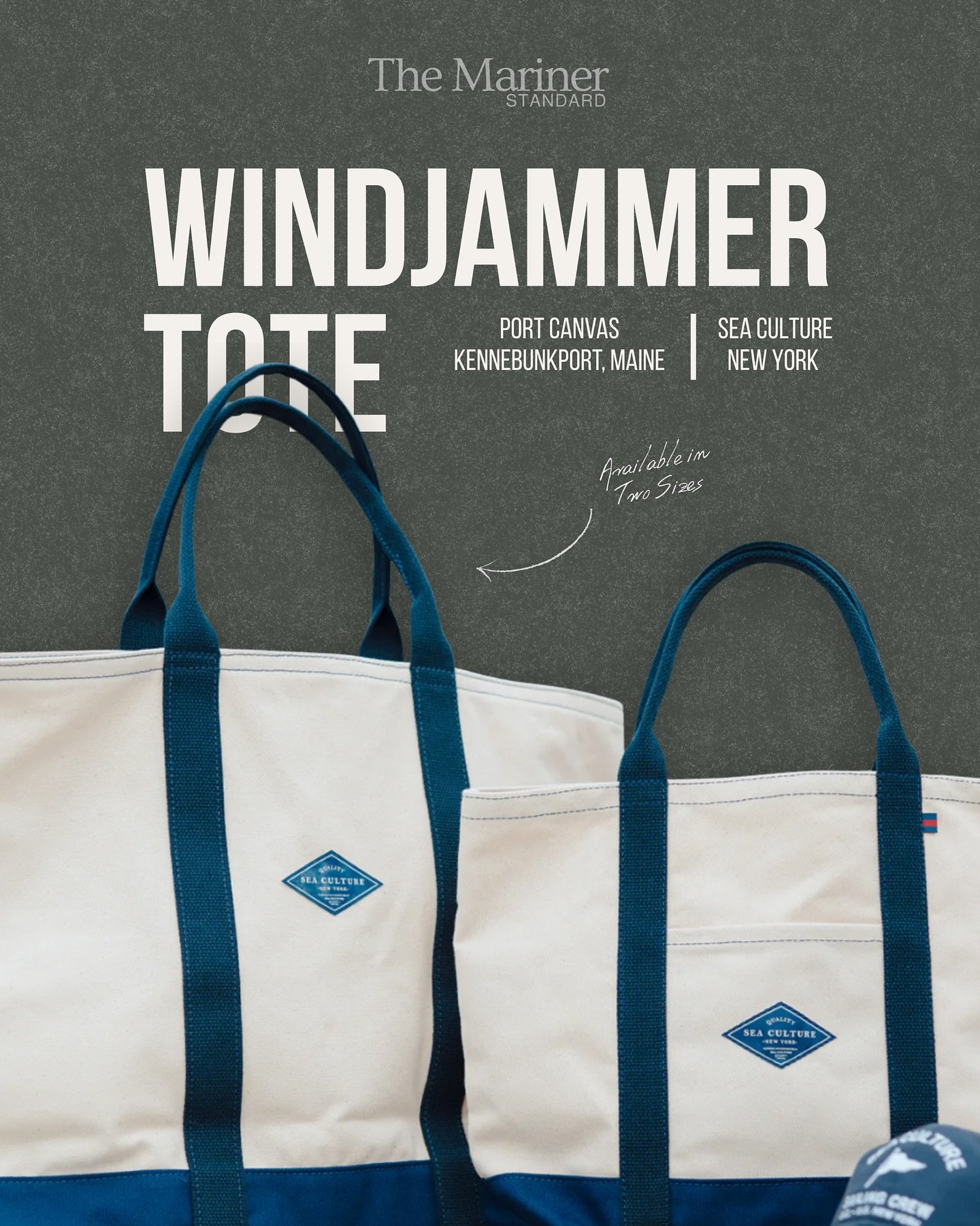 Built for coastal living. The Windjammer Tote by Port Canvas and Sea Culture New York combines rugged Maine craftsmanship with a refined maritime sensibility. Made in Kennebunkport and finished with classic navy trim &mdash; it&rsquo;s the carryall t
