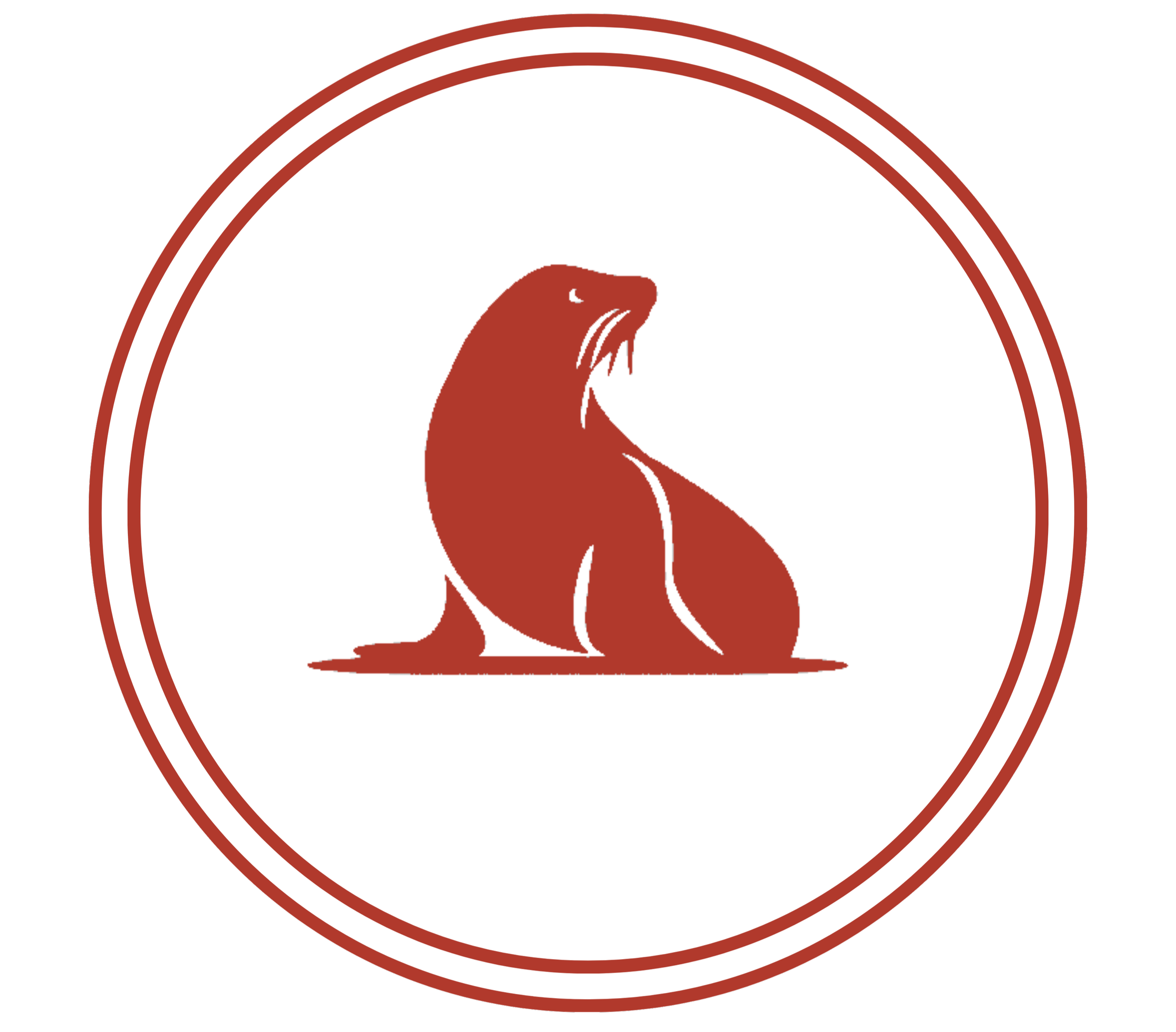 Red silhouette of a snarling otter inside a white circle with red borders.