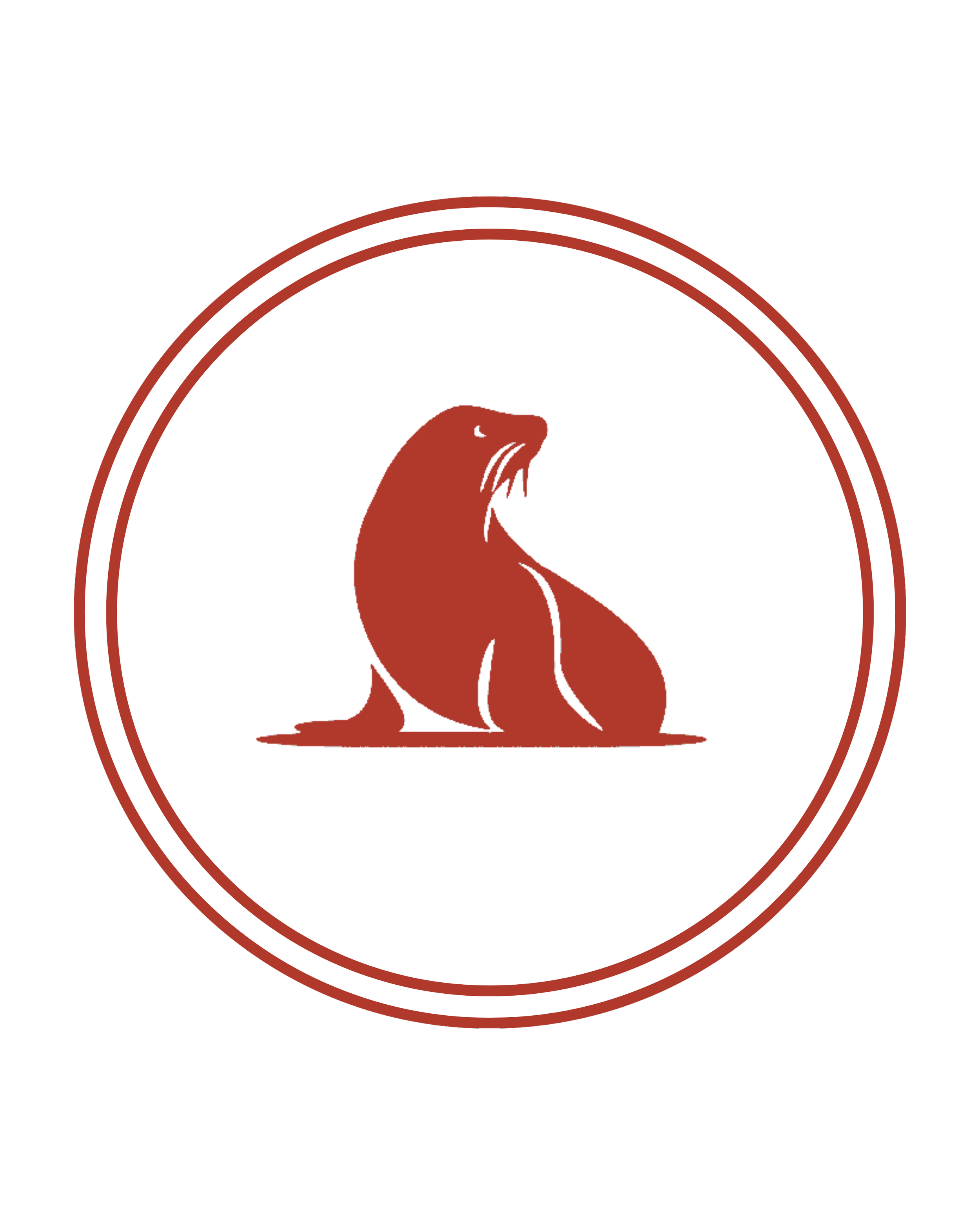 Logo featuring a stylized quokka in brown inside a white circle with double red outline, on a black background.