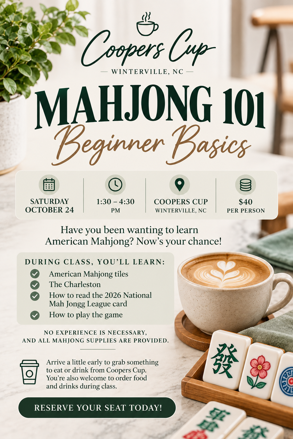 10/24 Mahjong 101: Beginner Basics |  Winterville, NC
