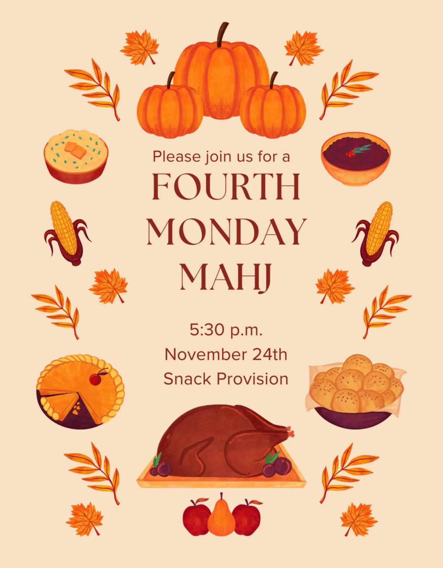 ✨ 2 Seats Just Opened! ✨
Fourth Monday Mahj: Thankful at the Table
Join us for a cozy night of American Mahjong @snacksprovisionco &mdash; great food, fun play, and a welcoming community.
📅 Nov 24 | ⏰ 5:30 PM | 💰 $10📍 Clayton, NC. 
This event is f