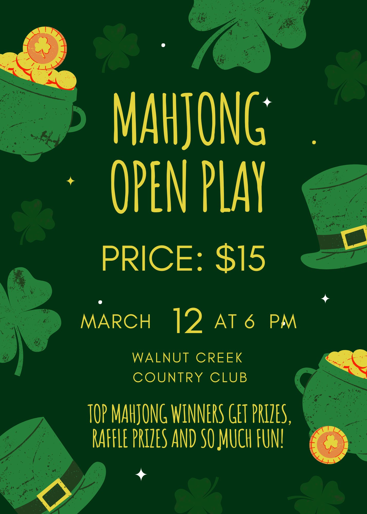 3/12 Mahjong Open Play at Walnut Creek Country Club