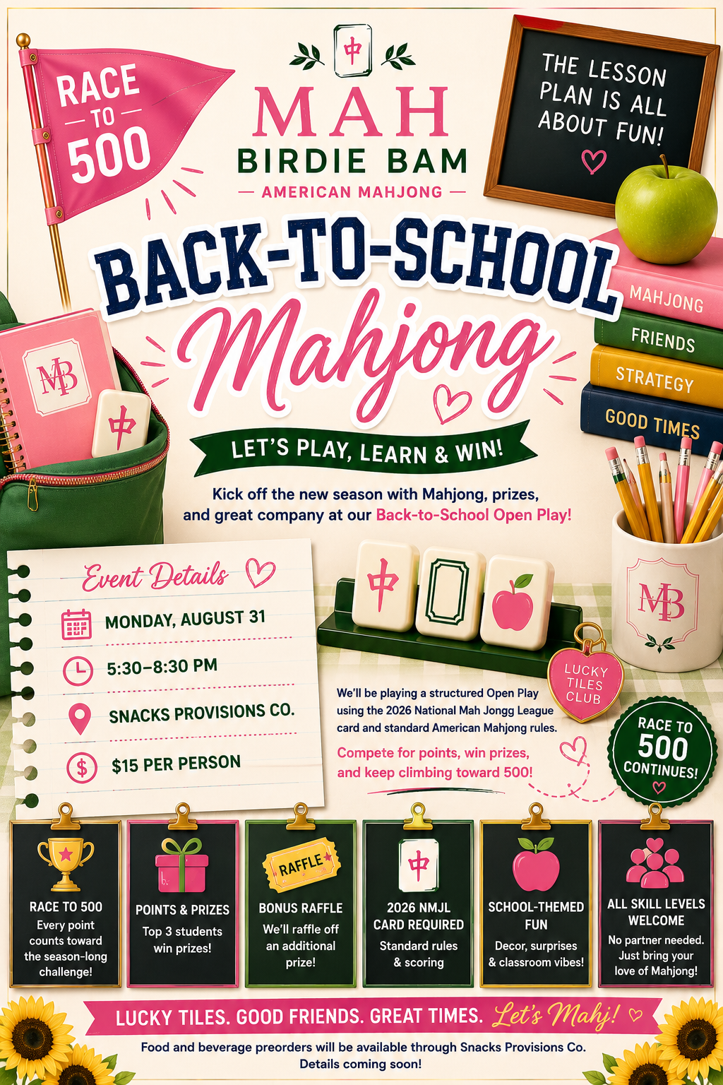 8/31 Monday Mahjong at Snacks Provision
