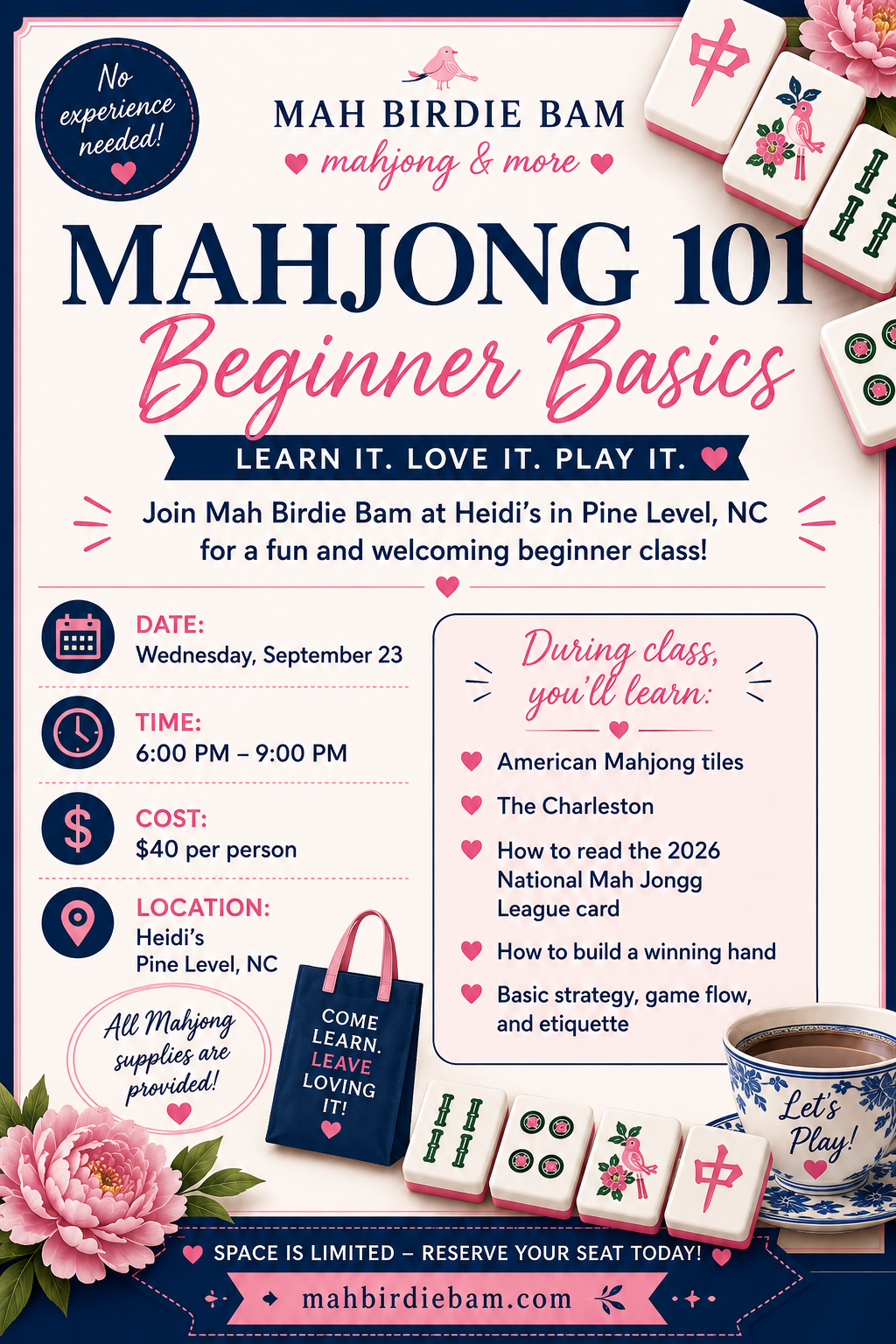9/23 Mahjong 101: Beginner Basics at Heidi’s
