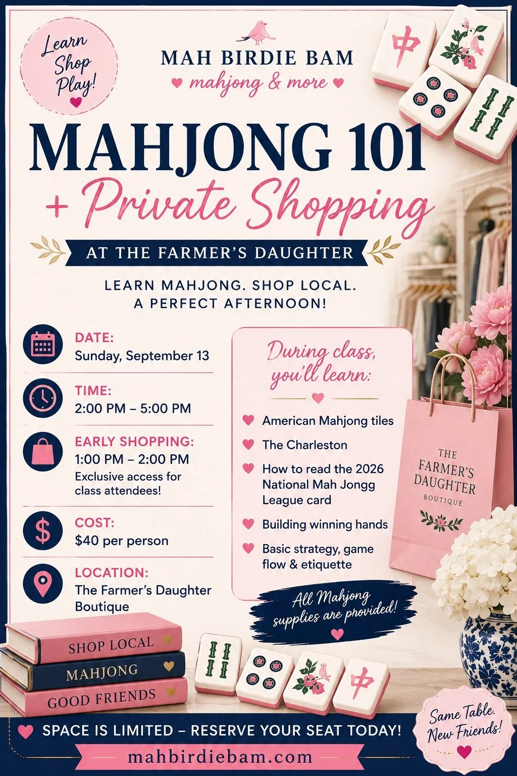 9/13 Mahjong 101 + Private Shopping at The Farmer’s Daughter