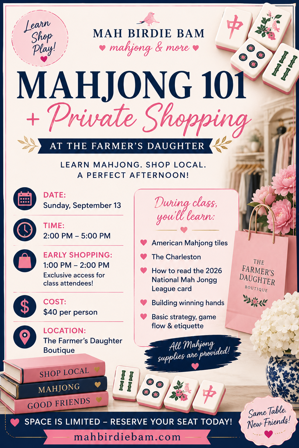 9/13 Mahjong 101 + Private Shopping at The Farmer’s Daughter