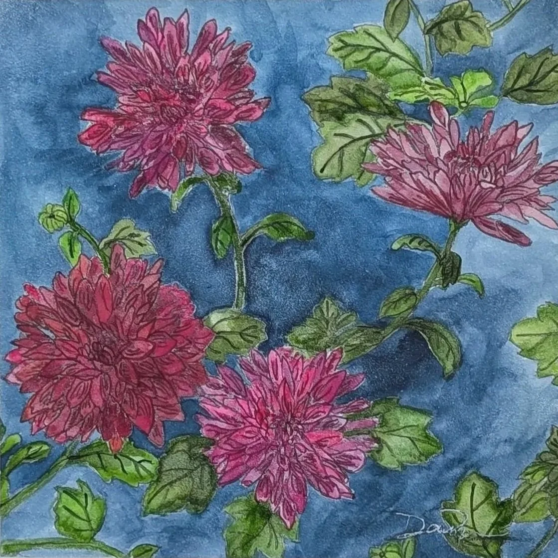 12'X12" Boxed Framed Watercolor on 8"x8" Panel
Pink Dalias
AVAILABLE