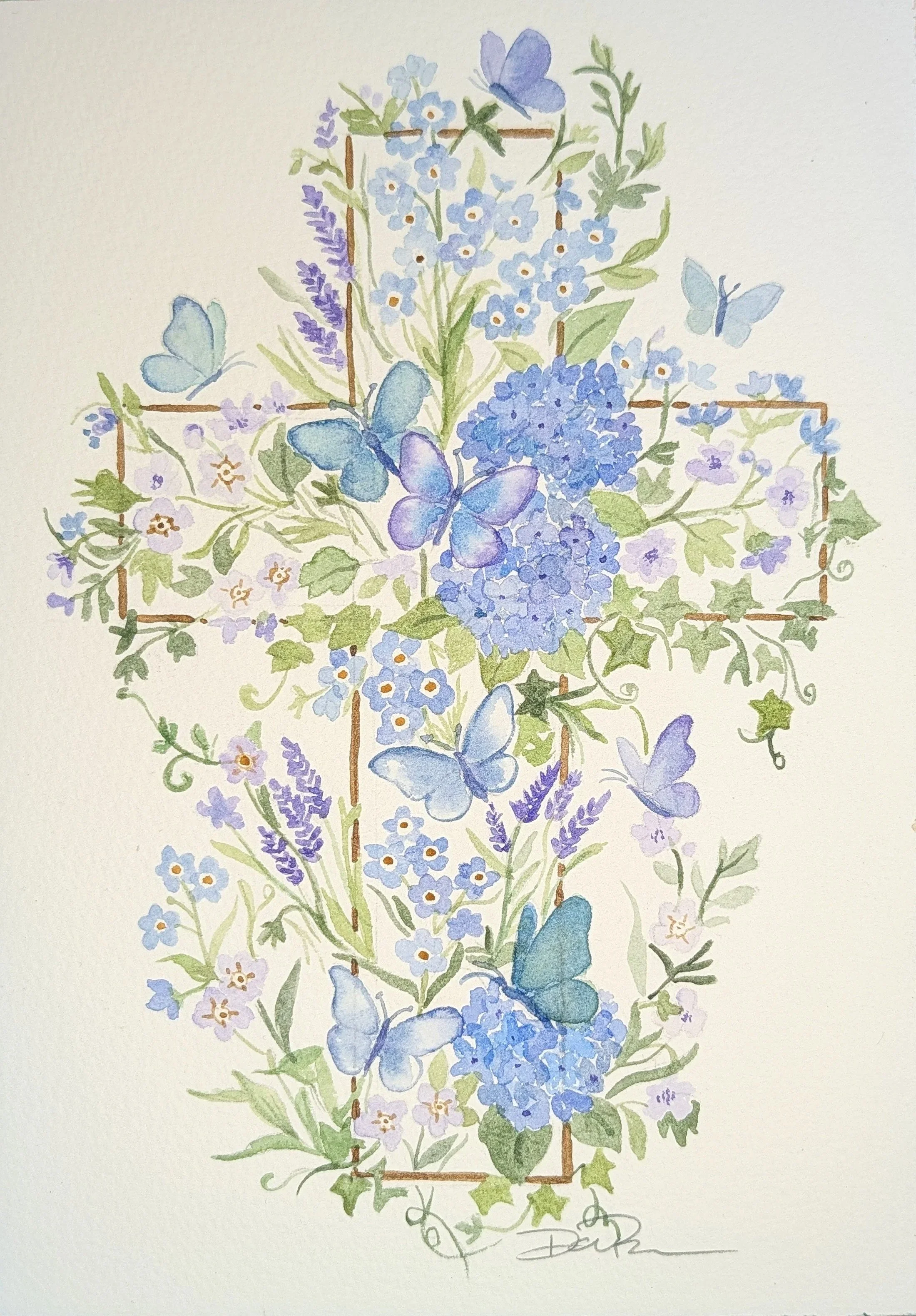 9" x 6" Watercolor on Arches Paper First Communion Cross COMMISSION
