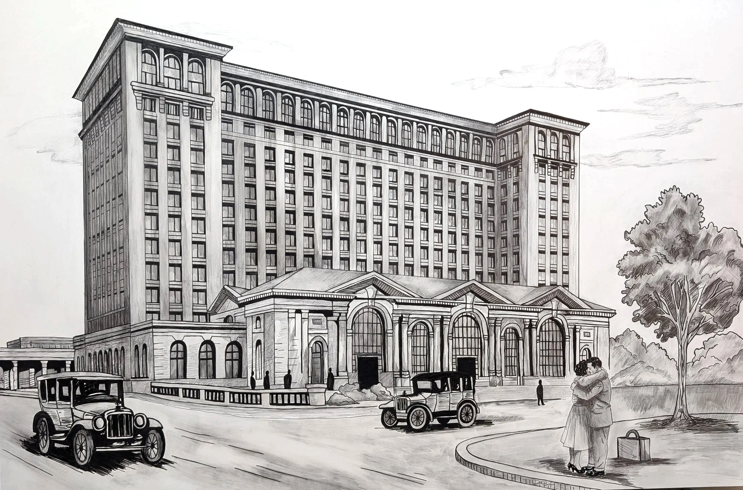 24" x 36", 2" Deep Cradled Ampersand Claybord Detroit Central Station Frozen in Time COMMISSION