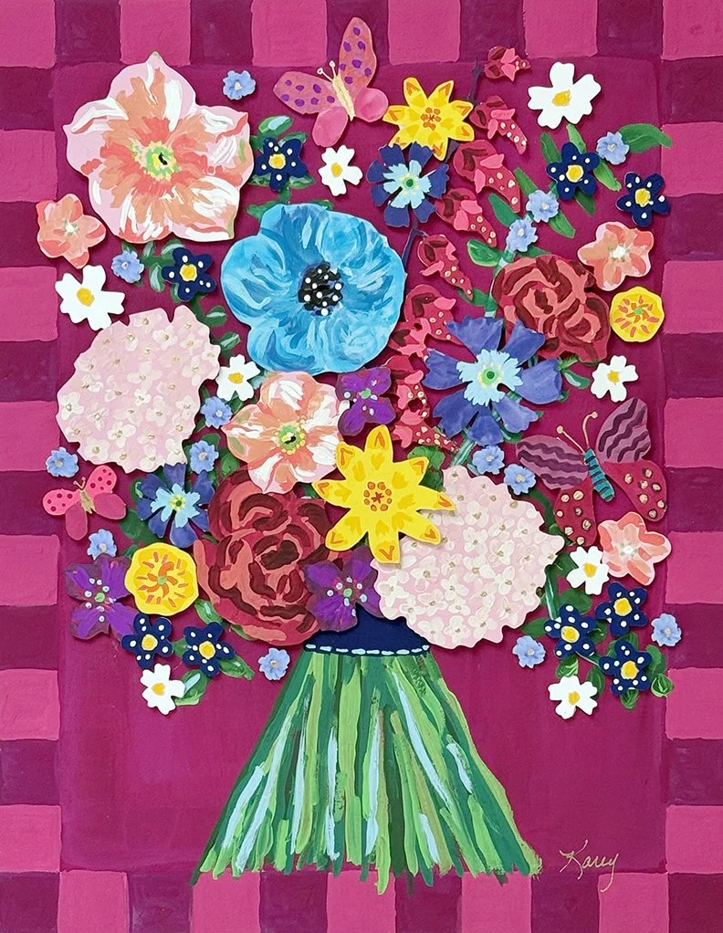 Hand-painted Collage: Rasberry Bouquet