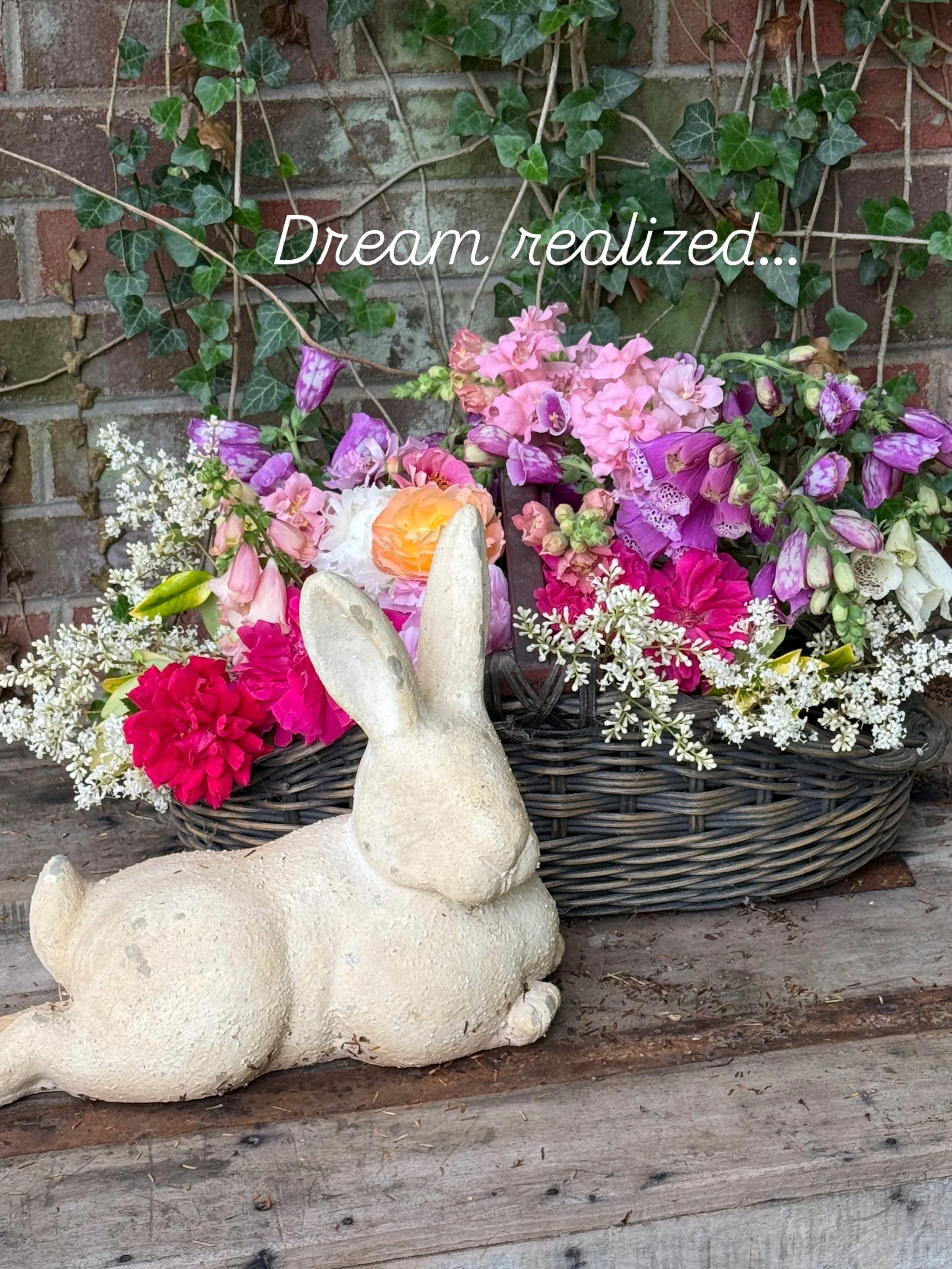 For so many years I have dreamed of having a garden I could walk through and cut enough flowers for a bouquet. It&rsquo;s finally happening! Early bloomers this morning; roses, foxglove, snap dragons, peonies. 💐