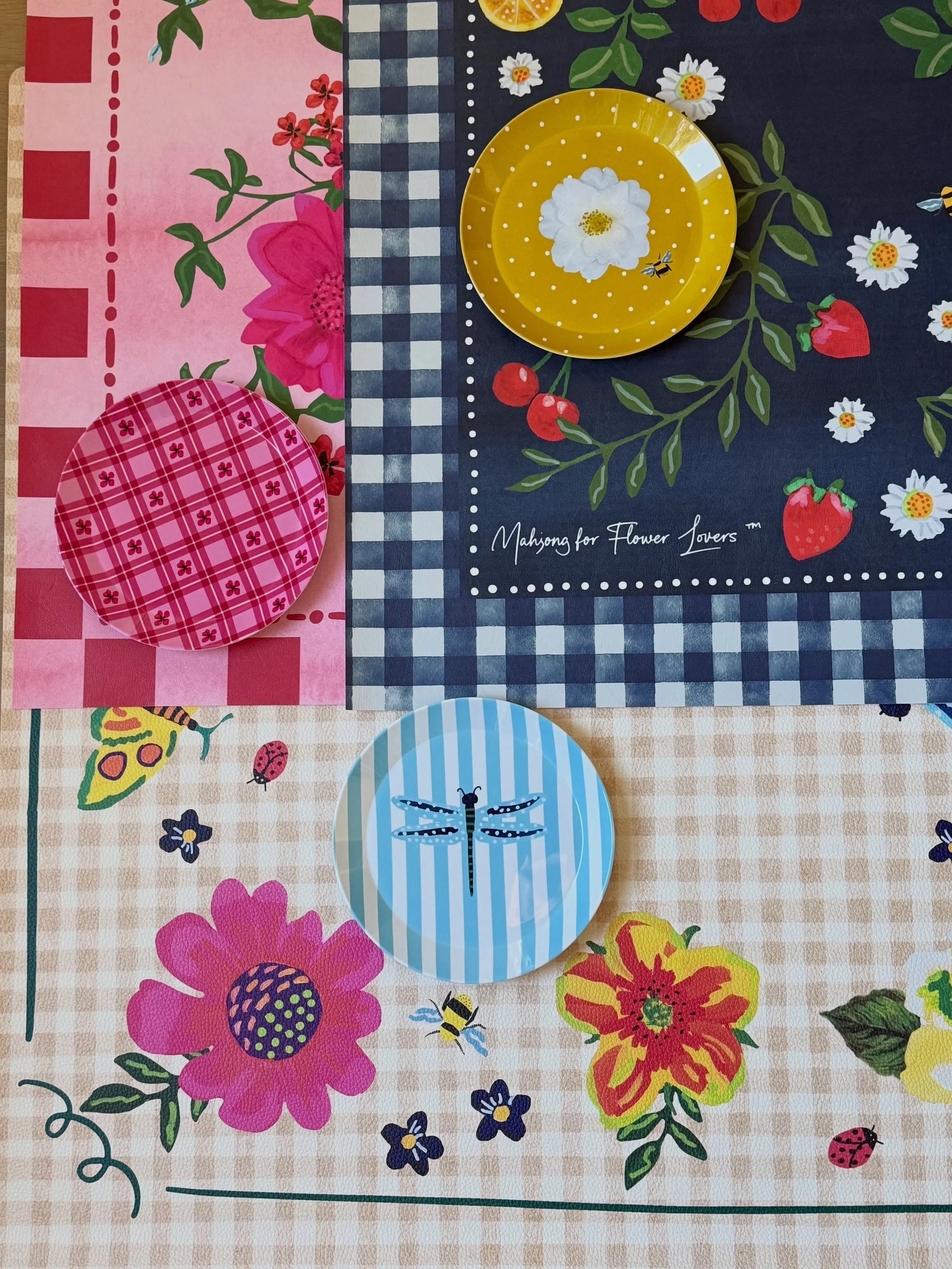New product alert! Party plates are on the website. These 7.5&rdquo; fun plates are meant for snacks, desserts, appetizers and parties! And they just happen to coordinate with my new mahjong mats. Shop at link in bio. #Kareysflowershop #partyplates
