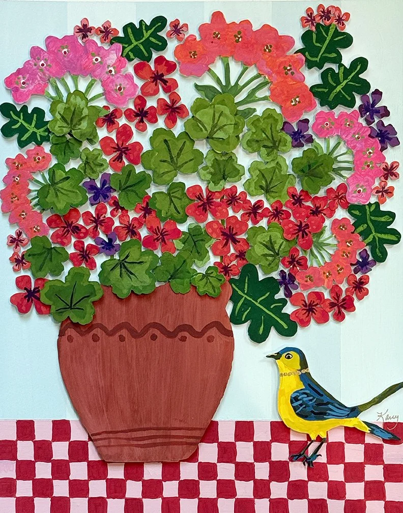 Hand-painted Collage: Geranium Red