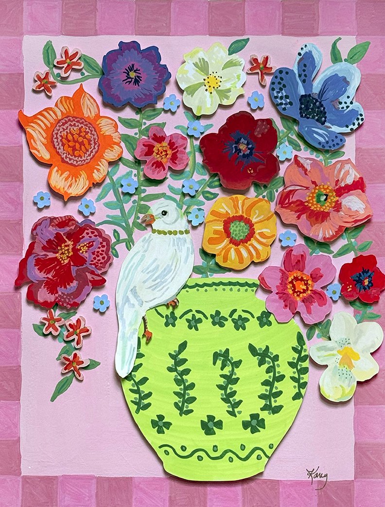 Hand-painted Collage: Pink Lady
