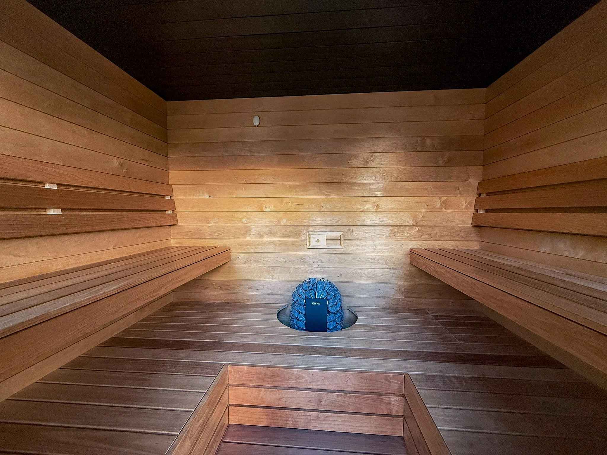 Sauna interior with rock heater