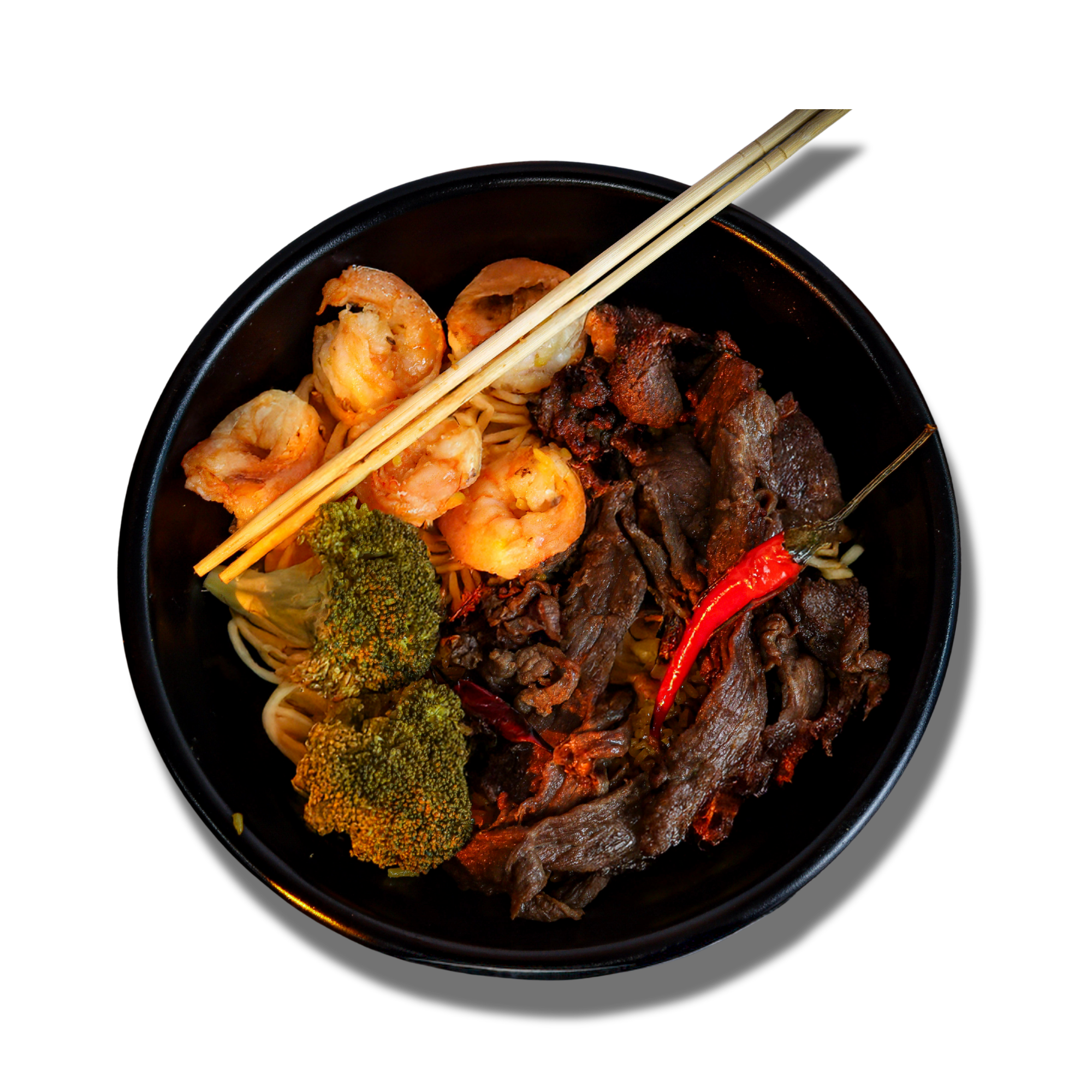 Tender slices of halal beef stir-fried with fresh broccoli florets in a rich brown garlic sauce, served hot and glossy
