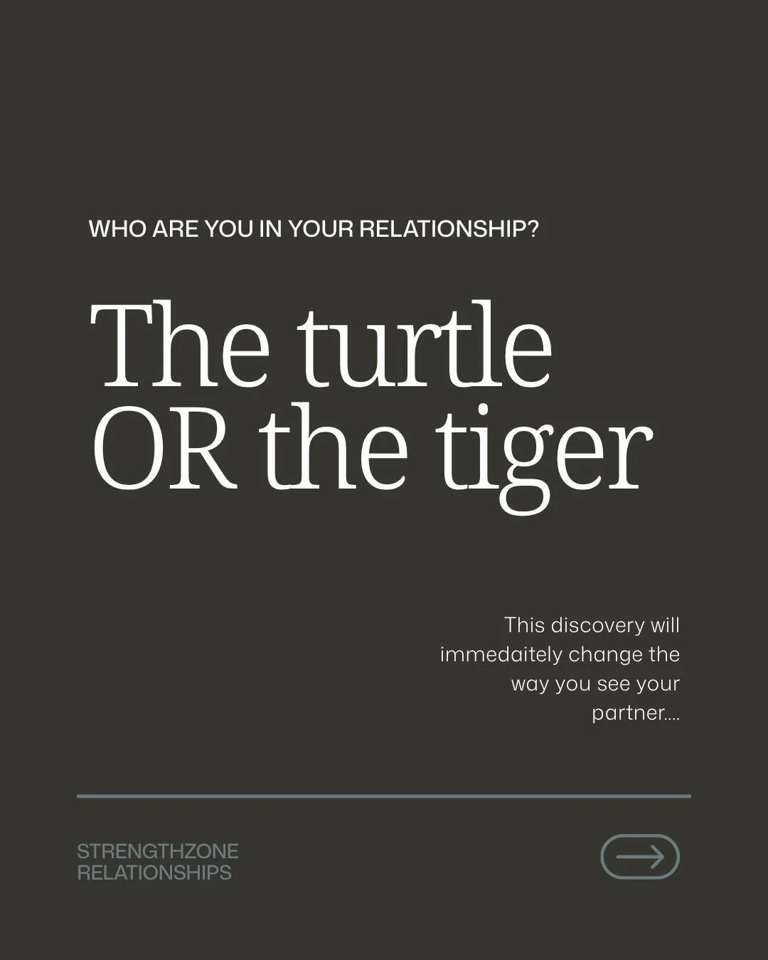 Who are you in your relationship?

🐢 OR 🐅

This is one of the most common dynamics we see with couples.

One partner wants to resolve things immediately. They move toward conflict, ask questions, push for answers, and want to clear the air (like, y