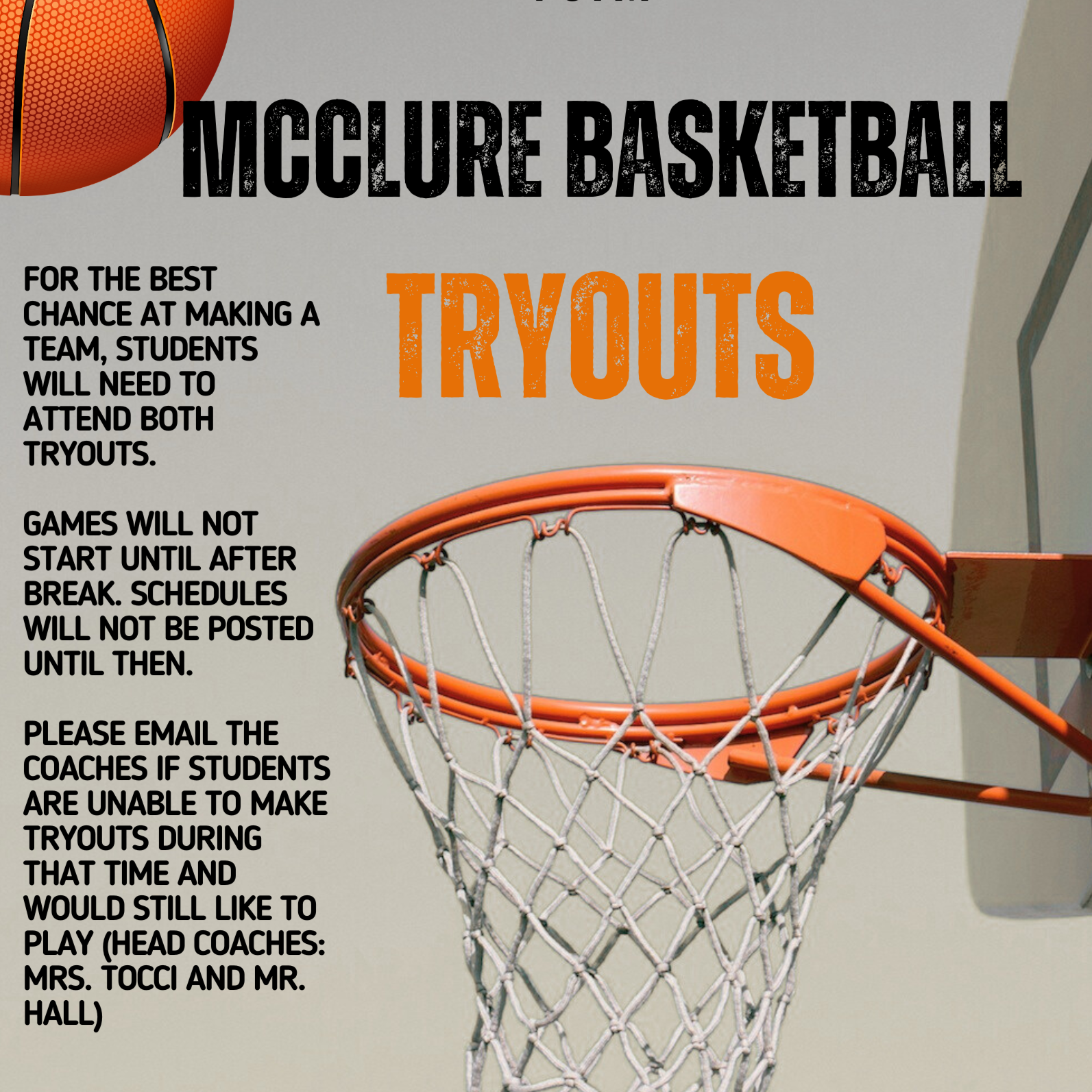 McClure Girls Basketball Tryouts