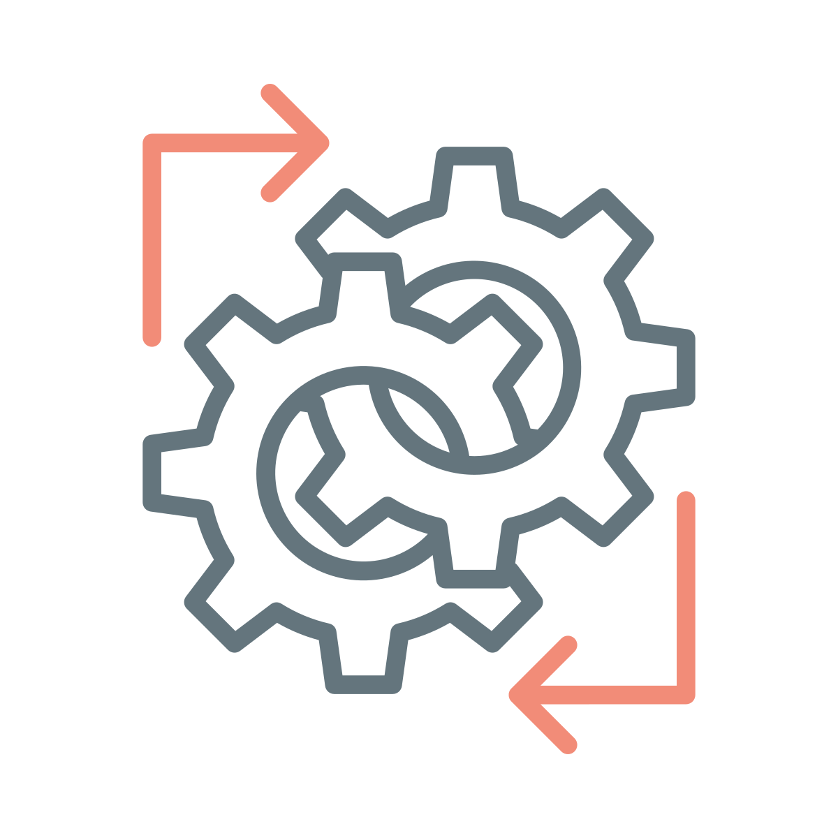 Icon of two interlocking gears with arrows indicating a process or system update.