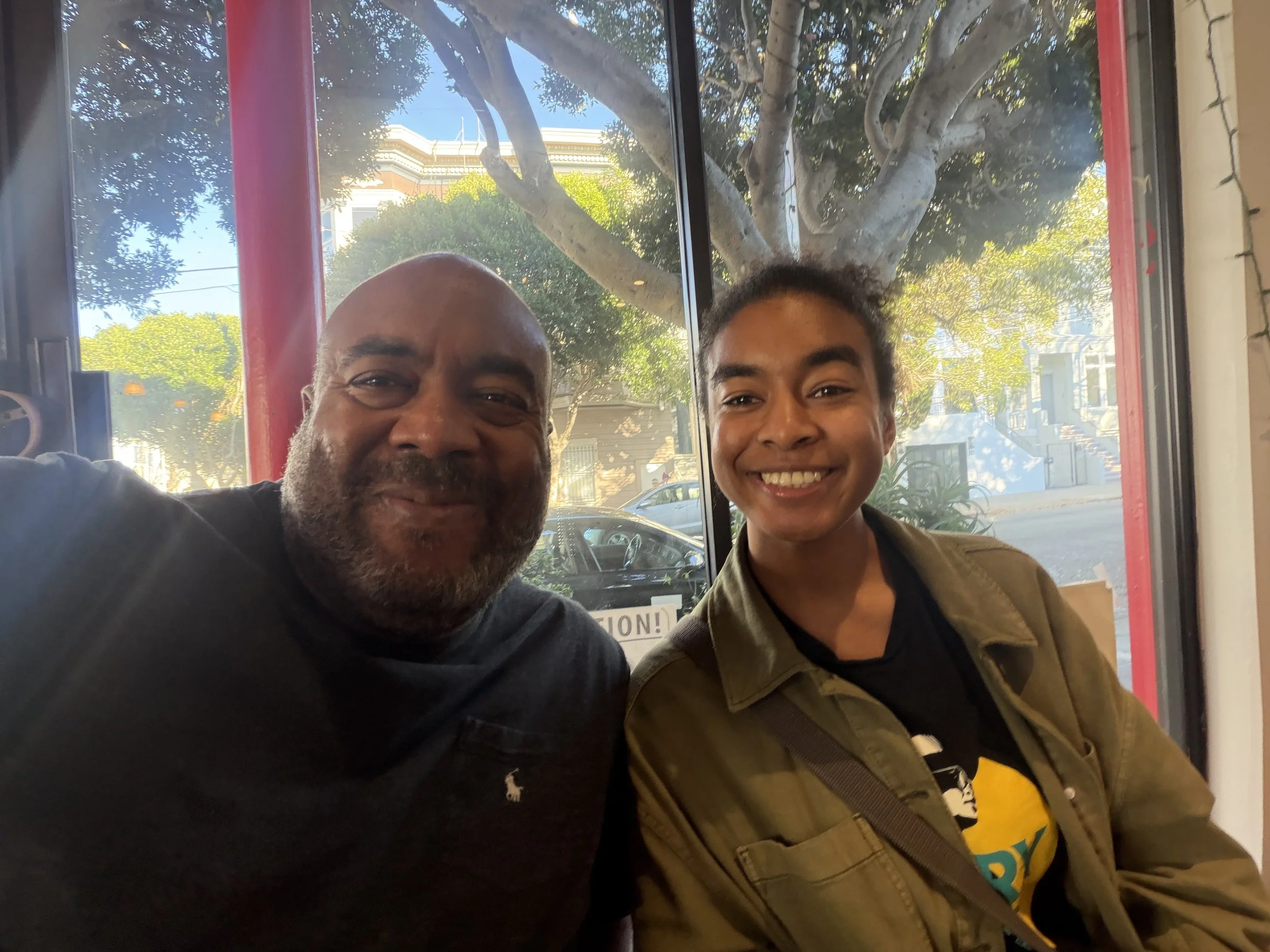 My daughter and my big face getting coffee.