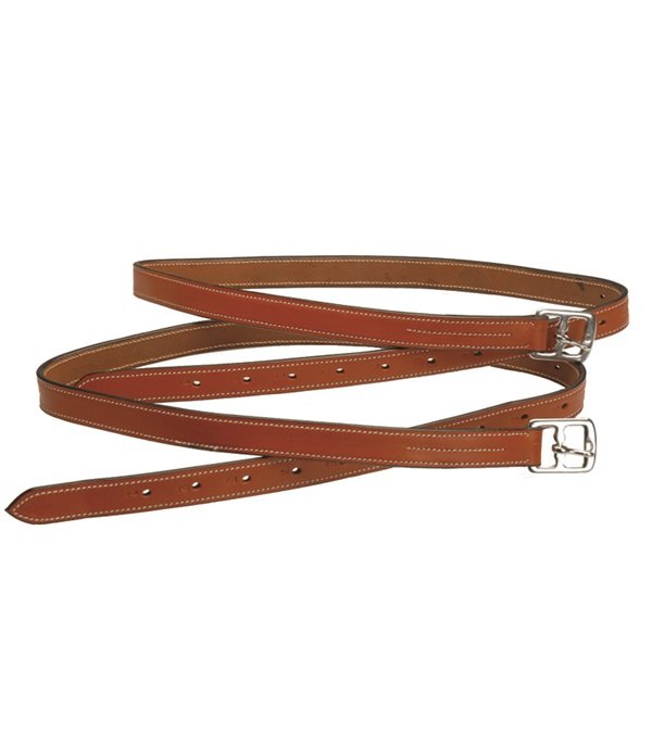 Jack’s brown nylon‑lined stirrup leathers shown coiled to display stitching and finish.”