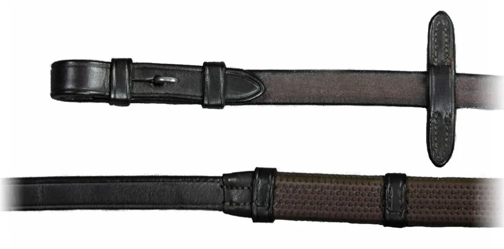 Close-up of Vespucci Edwina Jumper Reins with hook & latch closure detail.
