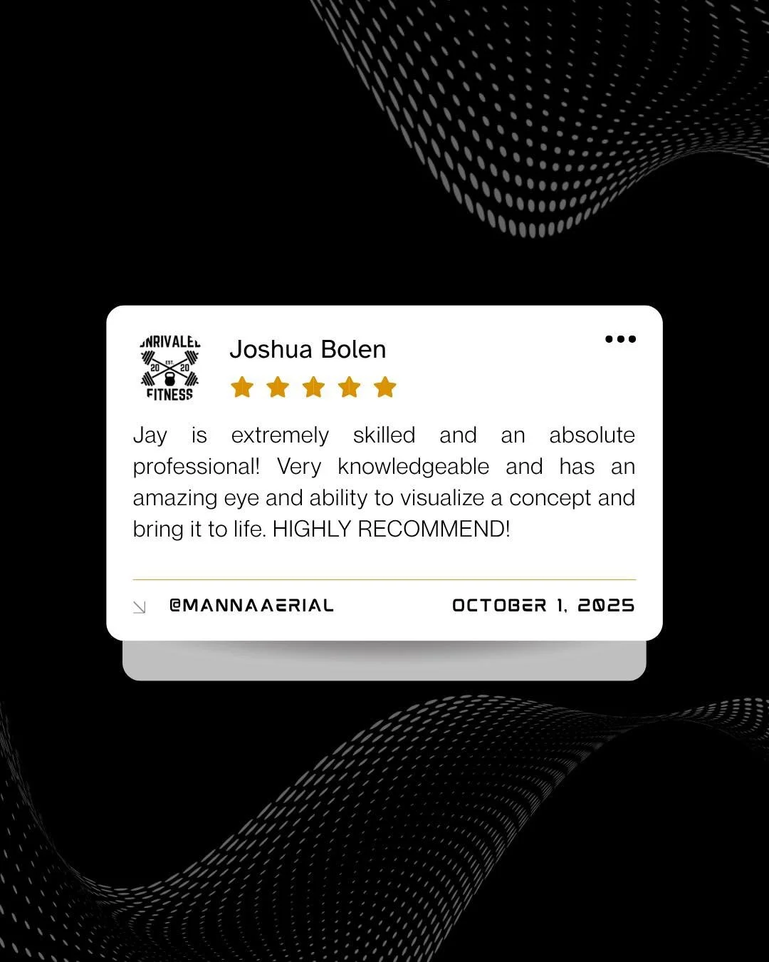 ⭐️⭐️⭐️⭐️⭐️
There&rsquo;s nothing better than hearing feedback like this 🙌
We take pride in delivering quality that speaks for itself, both in the air and on the ground.
Thank you to our clients who continue to trust Manna Aerial to capture their vis