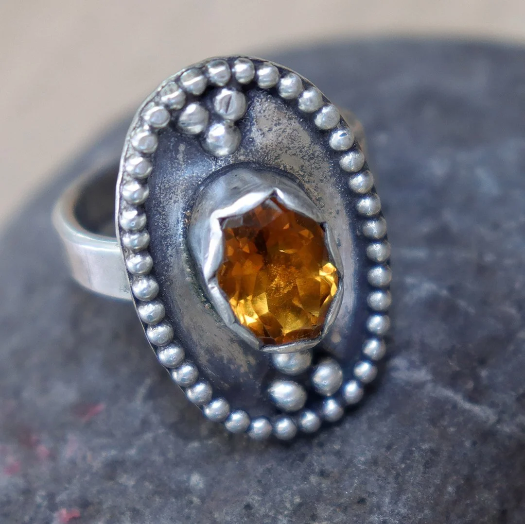 handcrafted silver ring with Citrine