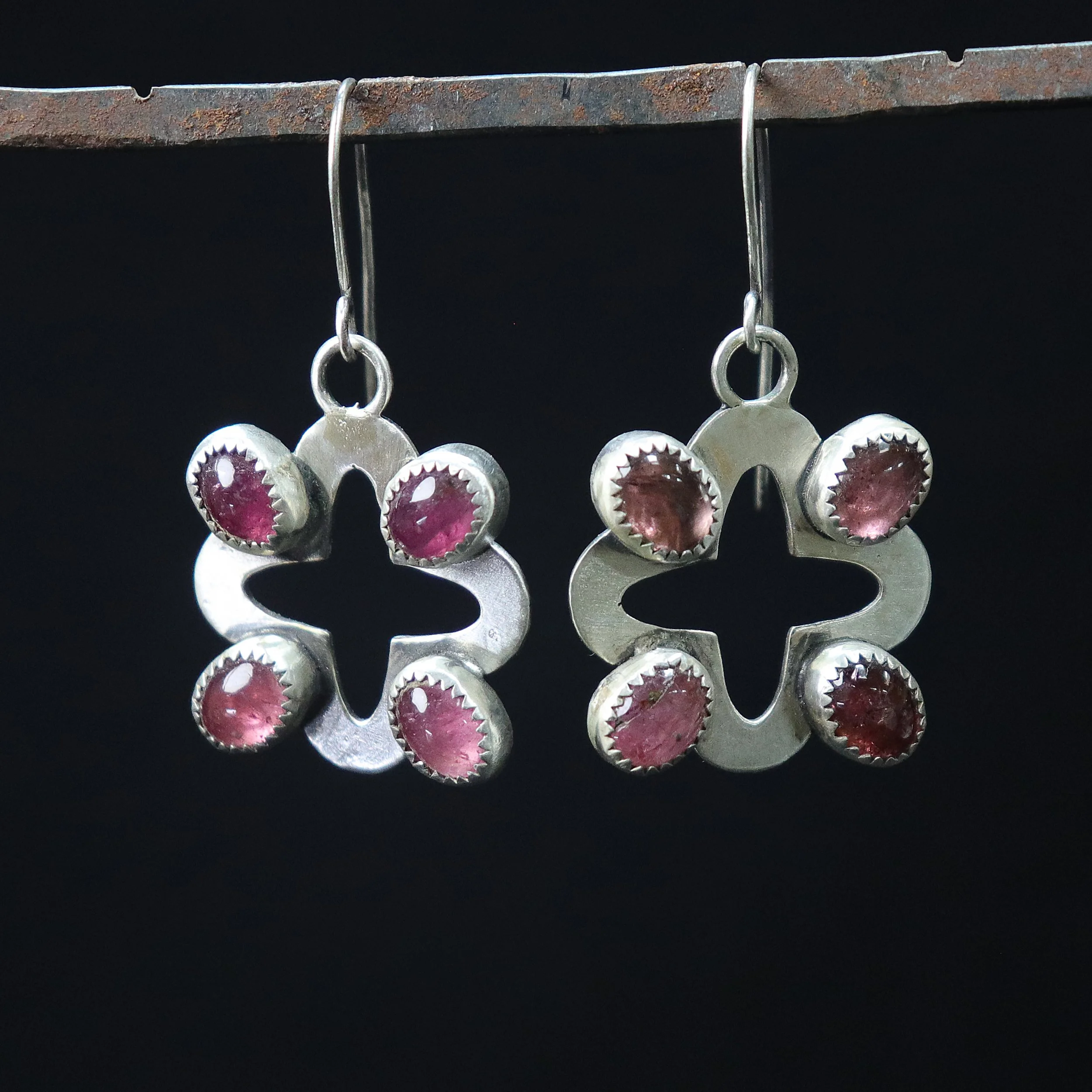 Open Quatrefoil with pink Tourmaline Earrings-1.jpg