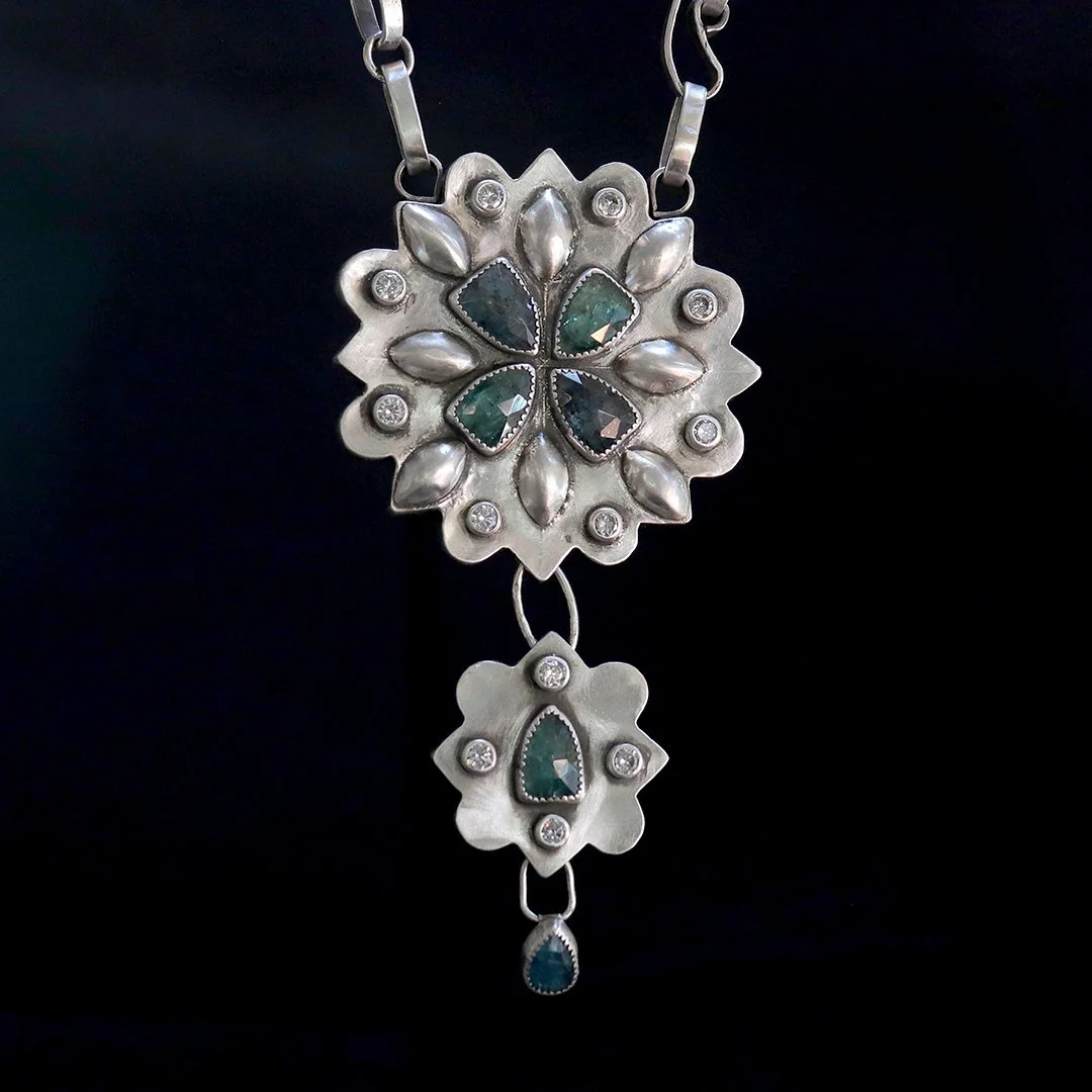 Bold Chunky Hollow Form Silver Pendant with Kyanite