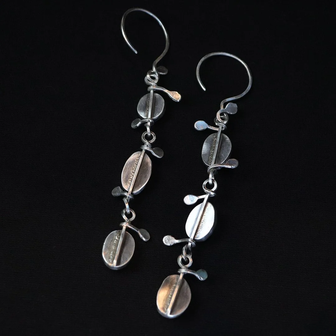 Artisan silver dangle earrings with peridot and blue-green stones