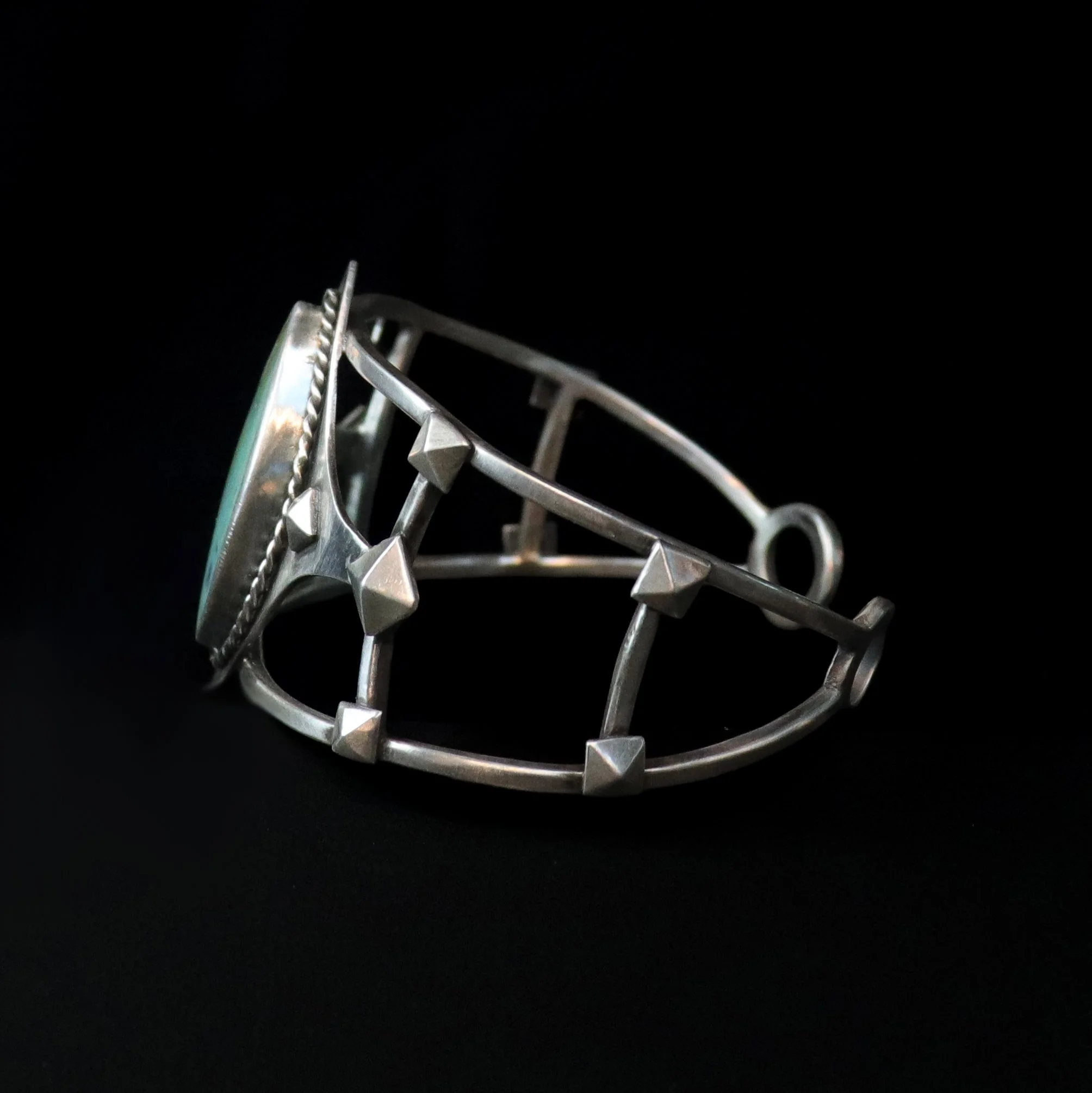 One-of-a-kind silver cuff bracelet with marquise gemstone