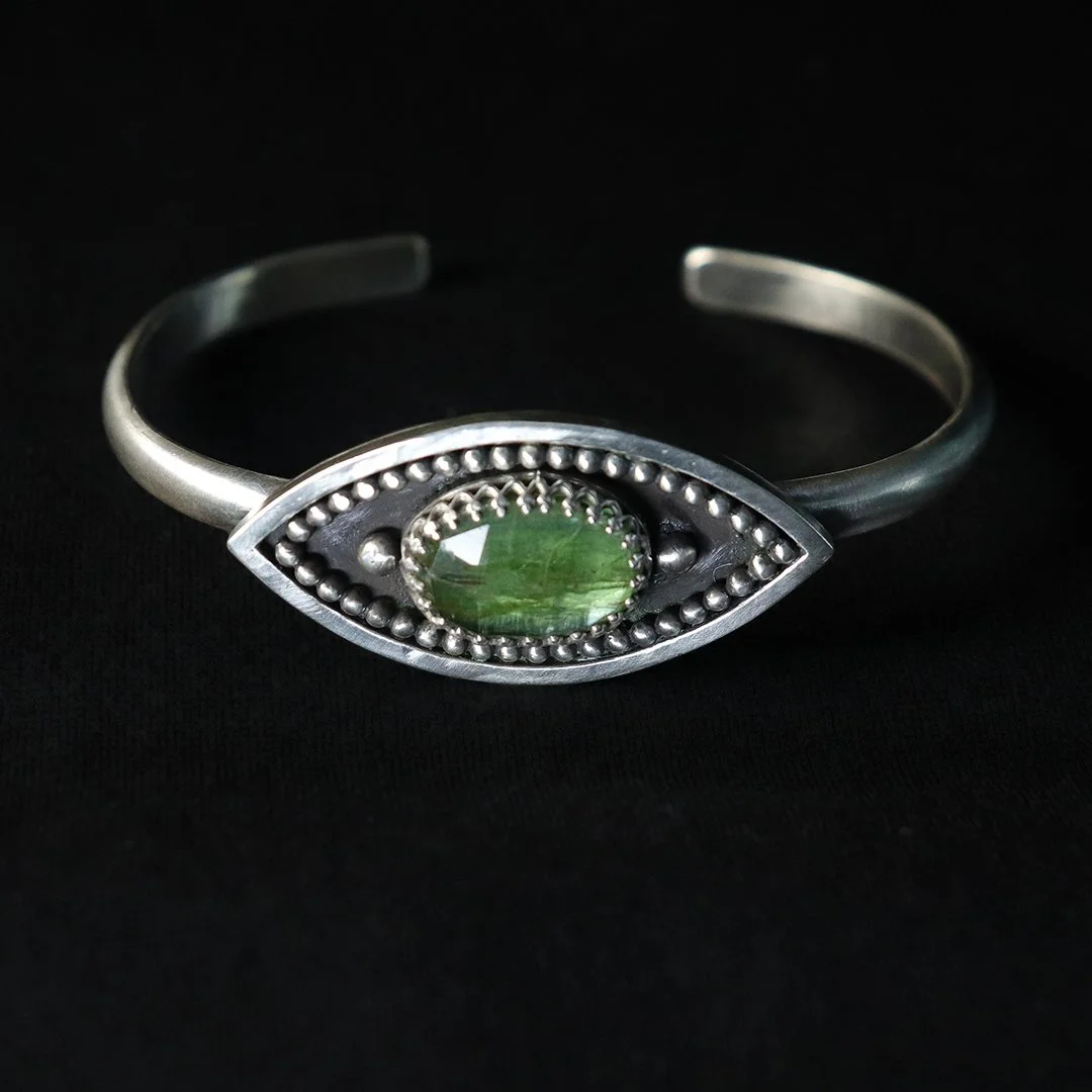 Sterling silver cuff with sea green kyanite