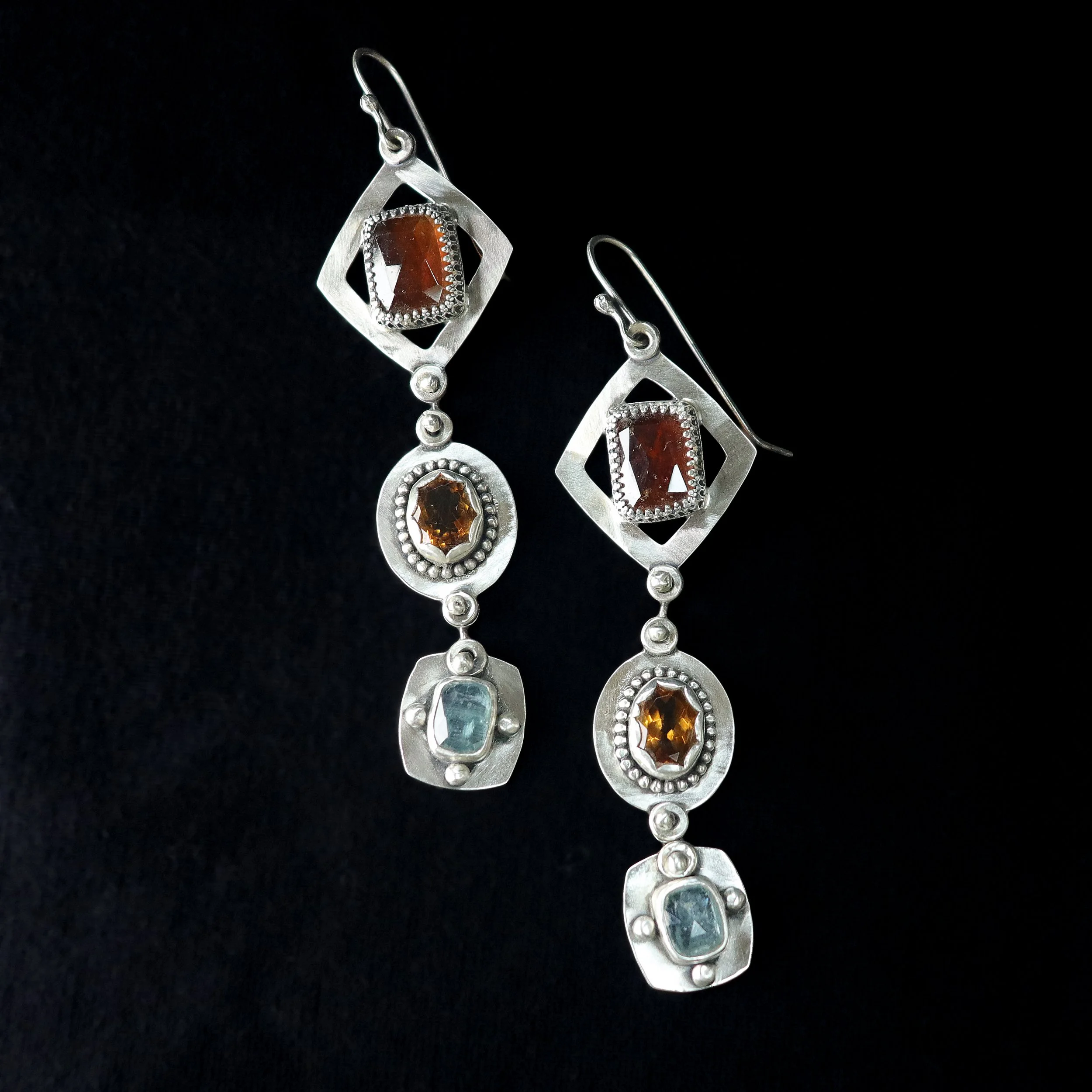 Three Stone Dangle hess garnet citrine kyanite earrings-3.jpg