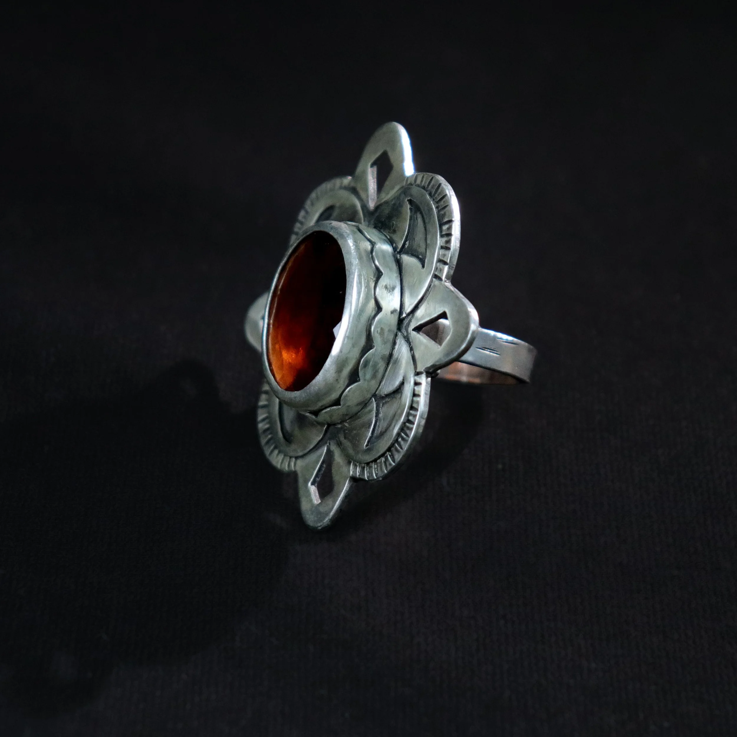 floral style Hessonite Garnet ring-2.jpg