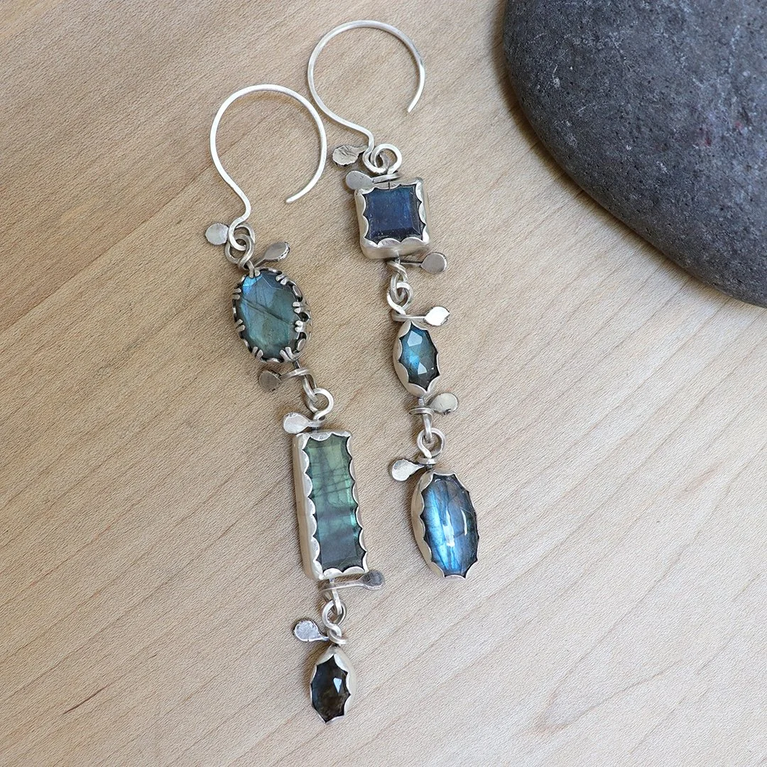 Handmade labradorite drop earrings with blue flash stones