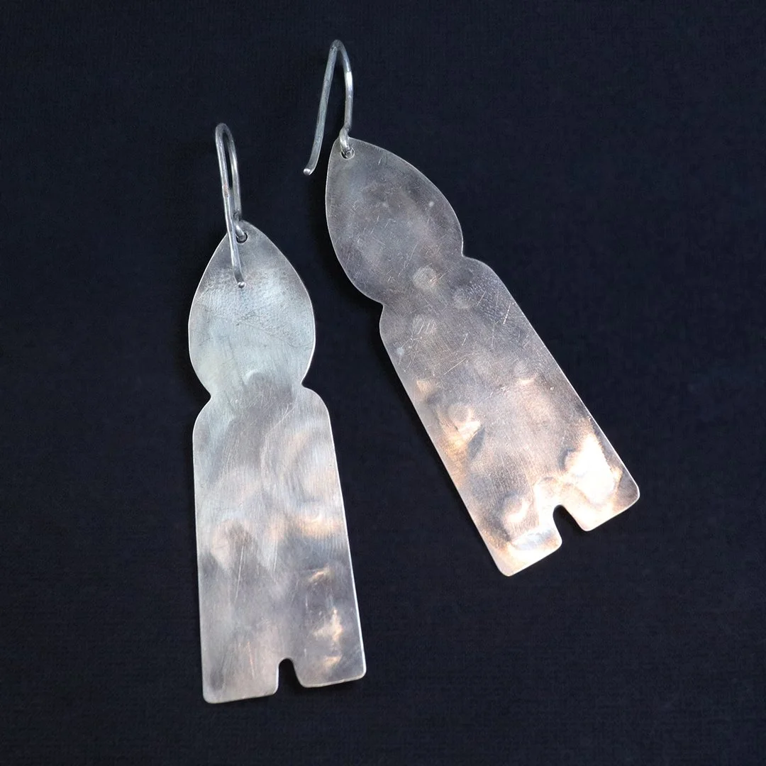 Artisan silver earrings with kyanite gemstones and sculptural geometric form