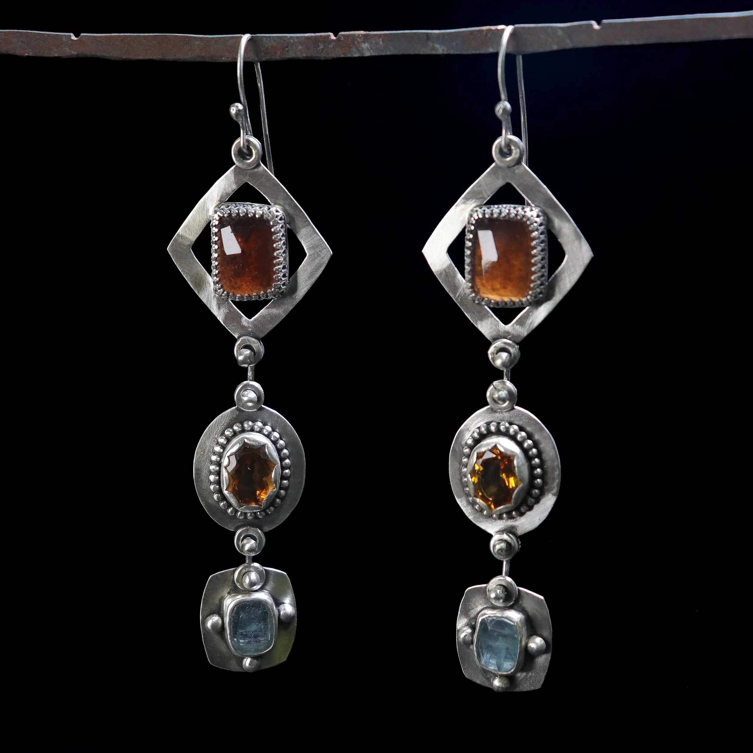 Three Stone Dangle hess garnet citrine kyanite earrings-1.jpg