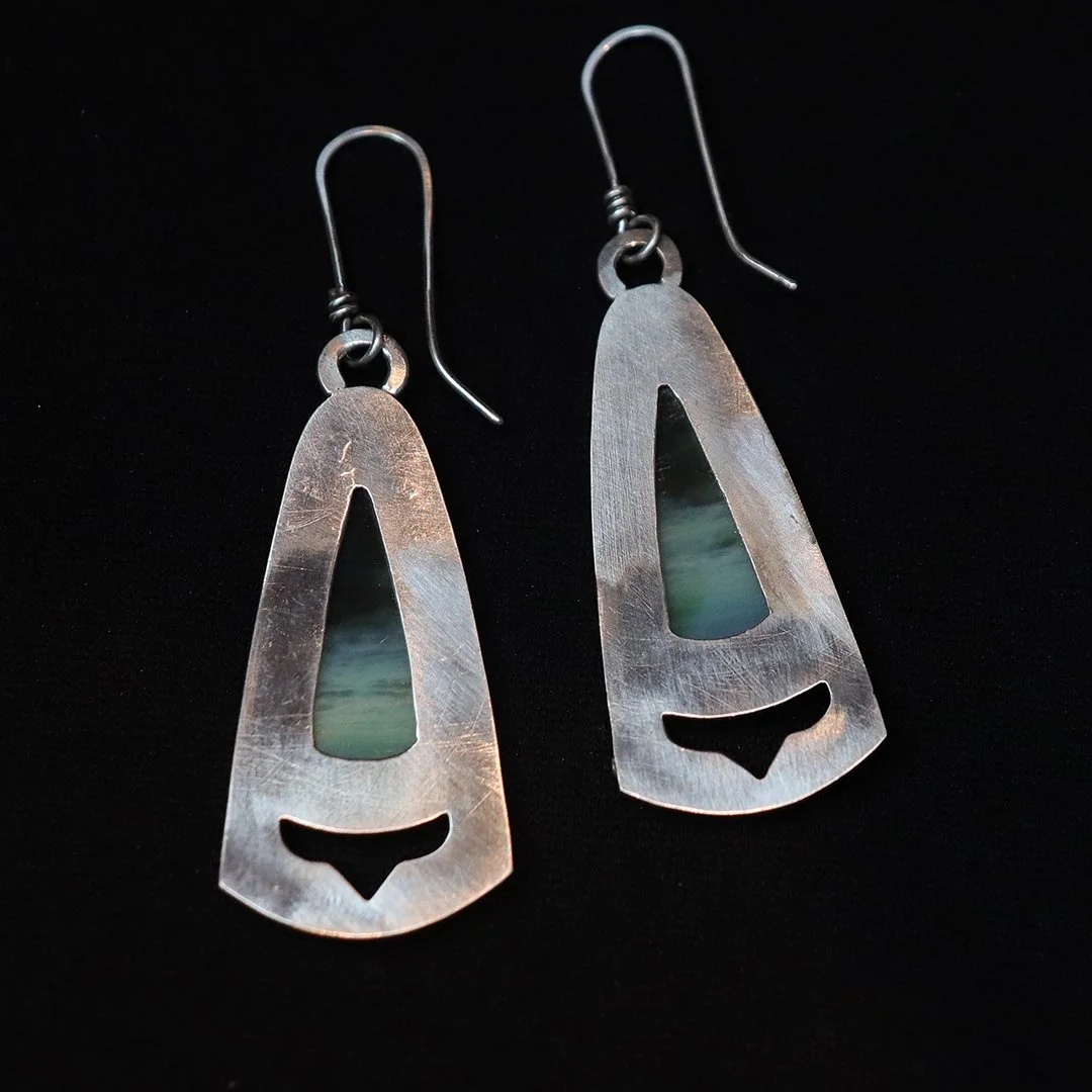 Natural opalized wood earrings set in sterling silver