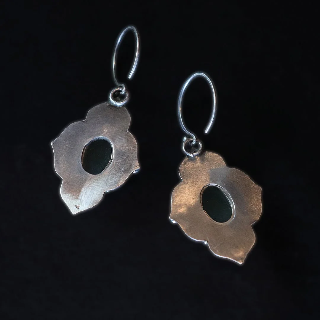 One-of-a-kind green gemstone sterling silver earrings