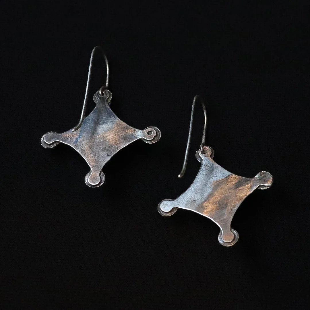 Geometric sterling silver labradorite drop earrings